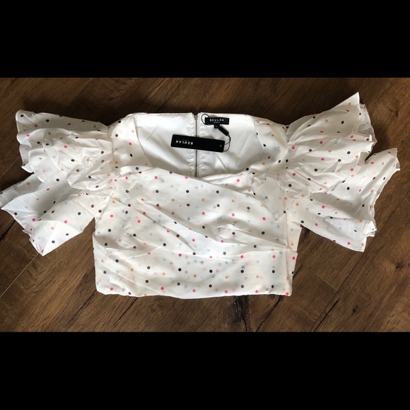 BEULAH-NWT LG Ruffled Polka Dot Blouse - Picture 2 of 8